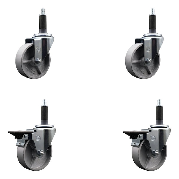 4'' Semi Steel Wheel Swivel 1'' Expanding Stem Caster Set 2 Brakes, 4PK
